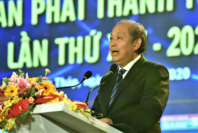 Phó thủ tướng thường trực Chính phủ Trương Hòa Bình phát biểu tại Lễ khai mạc Liên hoan Phát thanh toàn quốc 2020. Ảnh: PH.