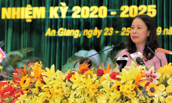 Bà Võ Thị Ánh Xuân bí thư Tỉnh ủy An Giang tái đắc cử được bầu làm Tỉnh ủy An Giang nhiệm kỳ 2020-2025. Ảnh: Lê Hoàng Vũ.