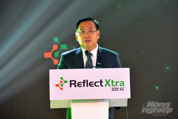 Ông Trần Thanh Vũ, Tổng Giám đốc Syngenta Việt Nam phát biểu tại buổi ra mắt sản phẩm Reflect Xtra 325SC. Ảnh: Lê Hoàng Vũ.