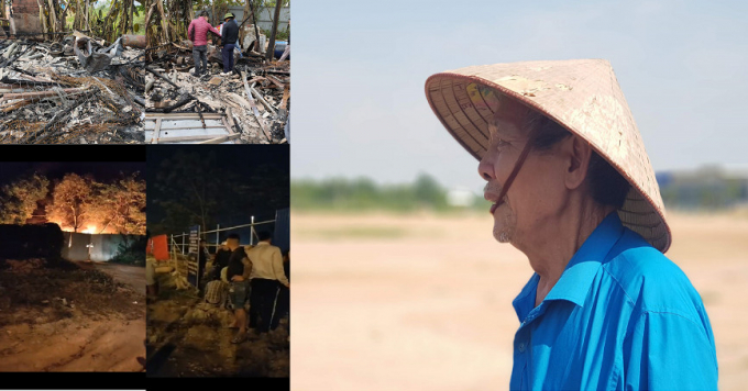 Ông Phùng Gia Trung và hiện trường vụ cháy sau khi phản đối dự án. Ảnh: LAT.