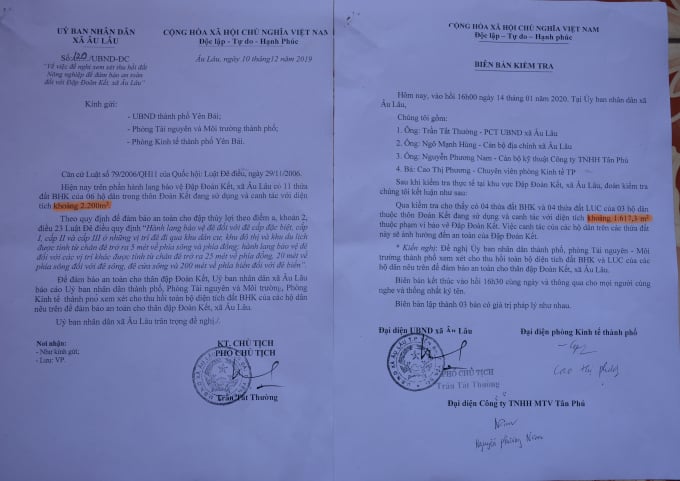 1802152a4-180215.jpg Những con số 'đá nhau' trong hai văn bán của UBND xã Âu Lâu. Ảnh: Thái Sinh.