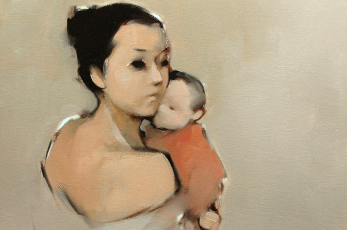3-1582336912-2004_20200706_850.jpg Tình cảm mẹ con là quan hệ thiêng liêng nhất trên đời. Tranh của Nguyễn Thanh Bình.