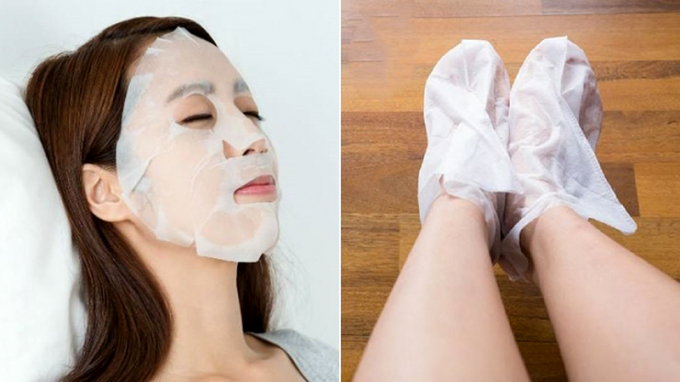 Tận dụng mặt nạ quá date để đắp lên vết nứt bàn chân.
