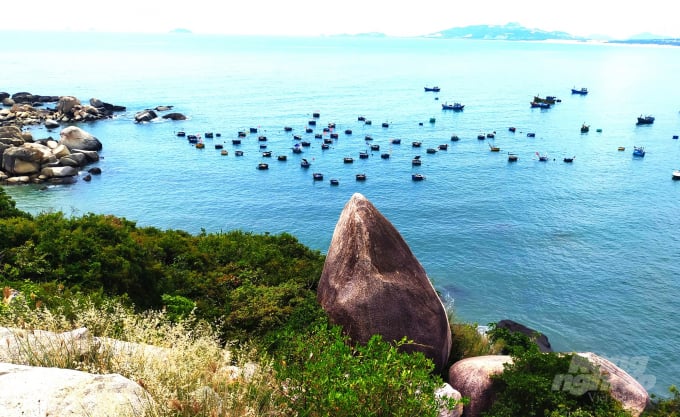 Làng chài thuyền thúng dưới chân núi Bà. Ảnh: Vũ Đình Thung.