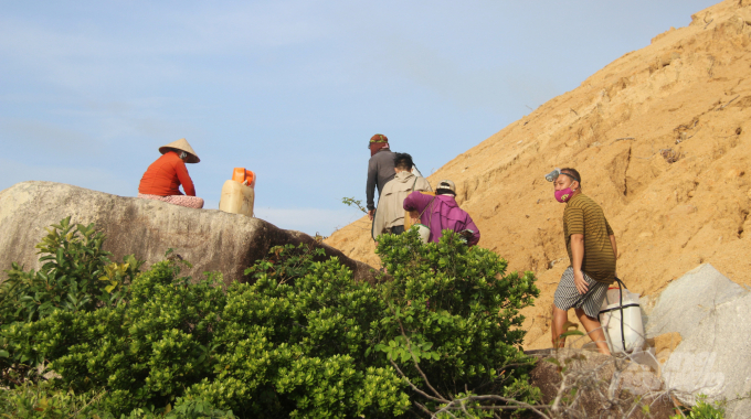 Ngư dân làng chài Trung Lương, thị trấn Cát Tiến (huyện Phù Cát) ra nơi tập kết ngư lưới cụ để cho thuyền thúng ra khơi đánh bắt. Ảnh: Vũ Đình Thung.