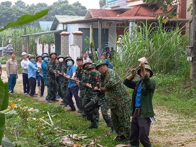 Kéo cây giải phóng mặt đường. Ảnh: Trần Tiến Hưng.