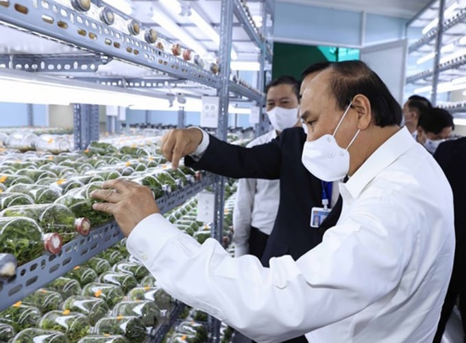 Chủ tịch nước Nguyễn Xuân Phúc thăm Khu Nông nghiệp Công nghệ cao TP.HCM. Ảnh: TTXVN.