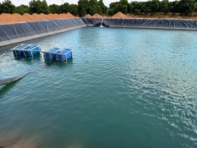 Hệ thống trữ nước nhằm đảo bảo cung cấp nước thường xuyên, liên tục cho vườn cây trong mùa khô được xây dựng hiện đại, đáp ứng nhu cầu tưới tiêu. Ảnh: Trần Trung.