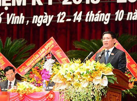 Ông Hồ Đức Phớc - Bí thư Tỉnh ủy Nghệ An phát biểu tại Đại hội