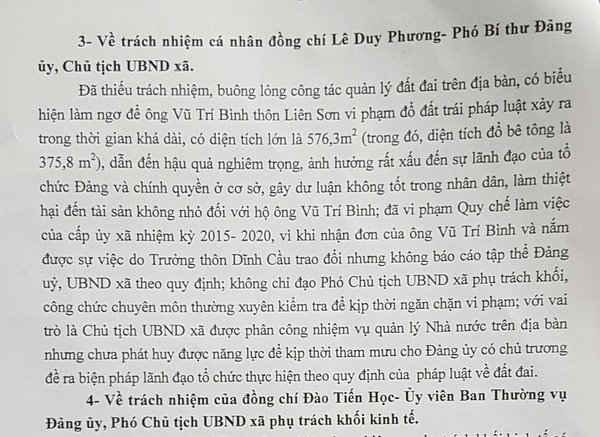 Với vai trò là Chủ tịch UBND xã nhưng ông Phương không hoàn thành nhiệm vụ bởi năng lực yếu kém