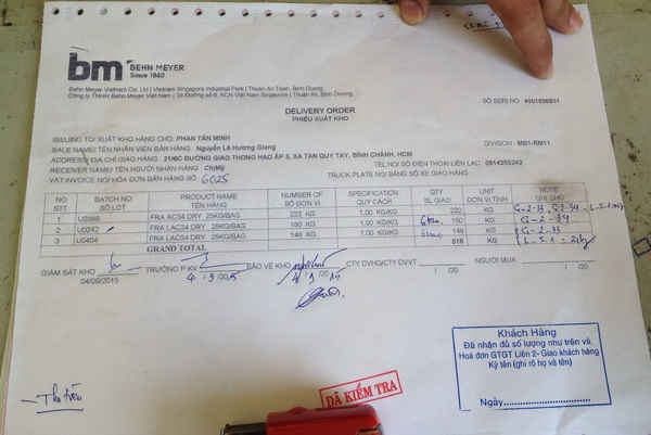 Hóa đơn mà Cty Behn Meyer bán lô hàng  FRA LAC 34 DRY đã quá hạn sử dụng cho khách hàng