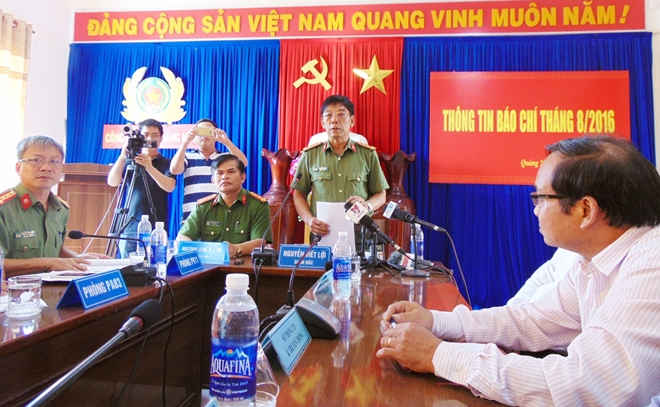 Đại tá Nguyễn Viết Lợi- Giám đốc Công an tỉnh Quảng Nam thông tin tại buổi họp báo