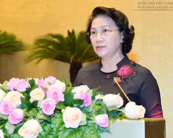 Chủ tịch Quốc hội Nguyễn Thị Kim Ngân phát biểu bế mạc Kỳ họp thứ 2 Quốc hội khóa XIV. Ảnh: Quochoi.vn