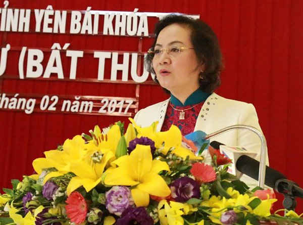 Phạm Thị Thanh Trà, Ủy viên Ban Chấp hành Trung ương Đảng - Bí thư tỉnh ủy Yên Bái - kiêm Chủ tịch HĐND tỉnh Yên Bái phát biểu tại Hội nghị chiều 8/2