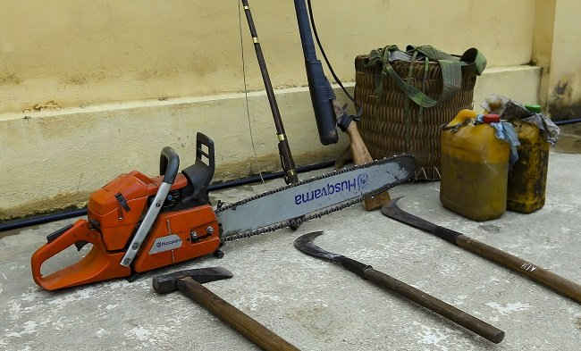 Tang vật phá rừng được cơ quan chức năng thu giữ 