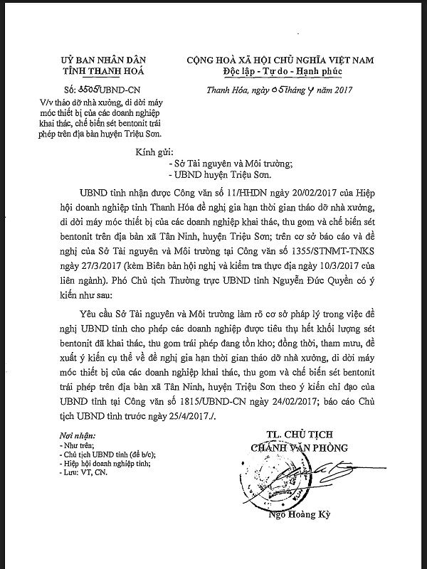 Công văn chỉ đạo của UBND tỉnh Thanh Hóa