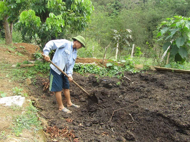 Hố ủ vỏ cà phê làm phân bón của gia đình anh Nam
