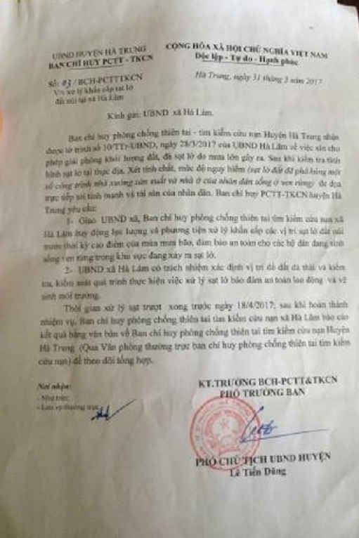 Văn bản lấy đất chống sạt lở của Ban chỉ huy PCTT – TKCN Hà Trung thực chất có phải là “lá bùa” cho việc khai thác đất trái phép.