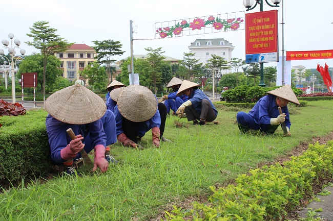 Chỉnh trang cây xanh để chào đón Lễ khai mạc Năm Du lịch Yên Bái 2017