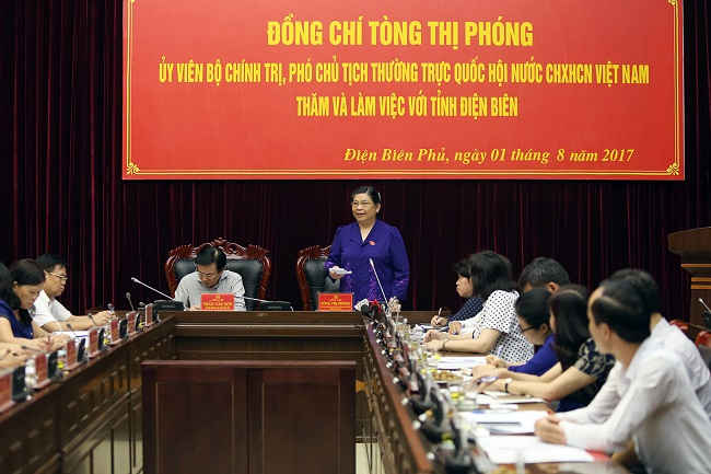 Đồng chí Tòng Thị Phóng, Ủy viên Bộ Chính trị, Phó Chủ tịch Thường trực Quốc hội phát biểu tại buổi làm việc