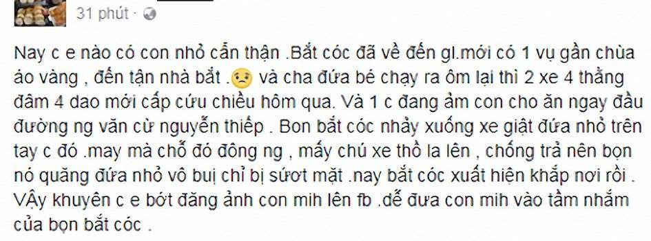 Dòng chia sẻ về chuyện bắt cóc trẻ em trên facebook là tung tin thất thiệt