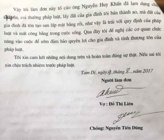 Đơn của bà Liên