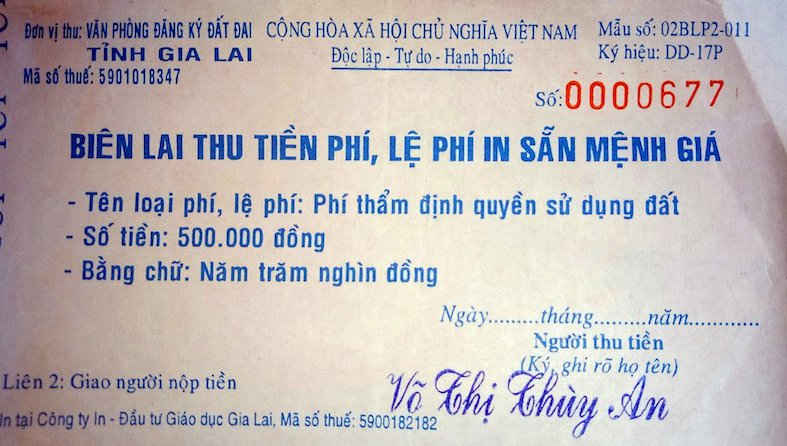 Biên lai thu tiền phí 