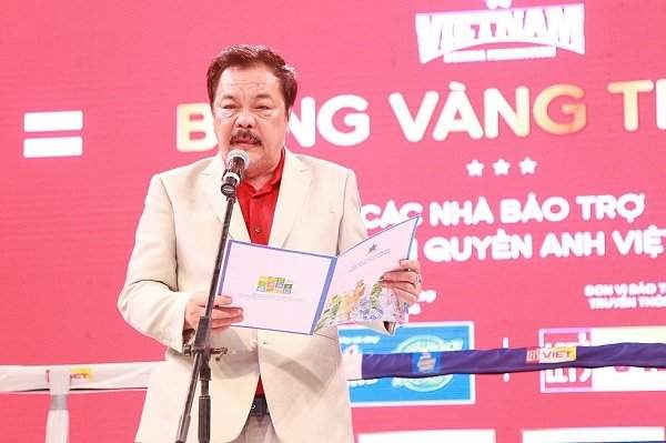 Ông Trần Quí Thanh, Chủ tịch danh dự Liên đoàn Quyền anh Việt Nam; Nhà sáng lập, Tổng giám Đốc Tập đoàn Tân Hiệp Phát phát biểu.