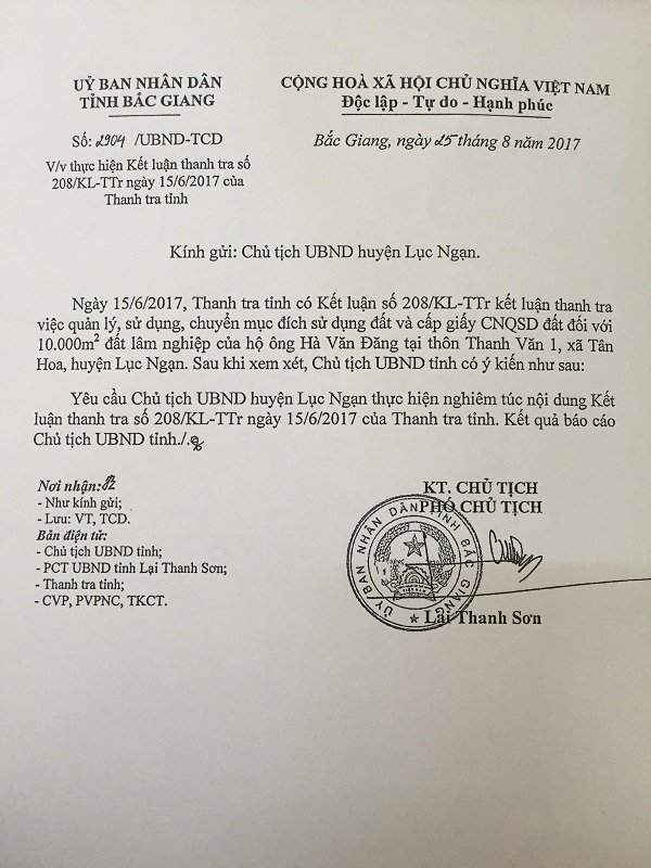 Văn bản chỉ đạo của UBND tỉnh Bắc Giang.