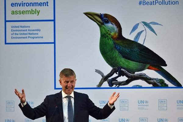 Ông Erik Solheim, Giám đốc điều hành Chương trình Môi trường Liên Hợp Quốc phát biểu tại buổi khai mạc chính thức của Hội đồng Môi trường Liên Hợp Quốc tại Nairobi ở Kenya vào ngày 5/12. Ảnh: Tony Karumba / AFP / Getty Images
