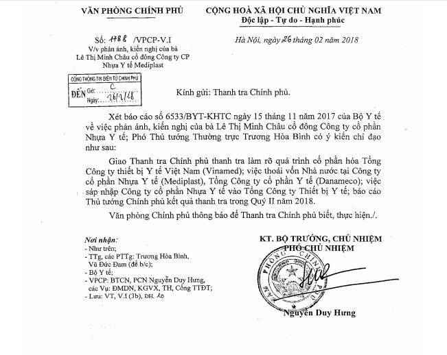 Phó Thủ tướng yêu cầu thanh tra vụ sáp nhập Mediplasts vào Vinamed