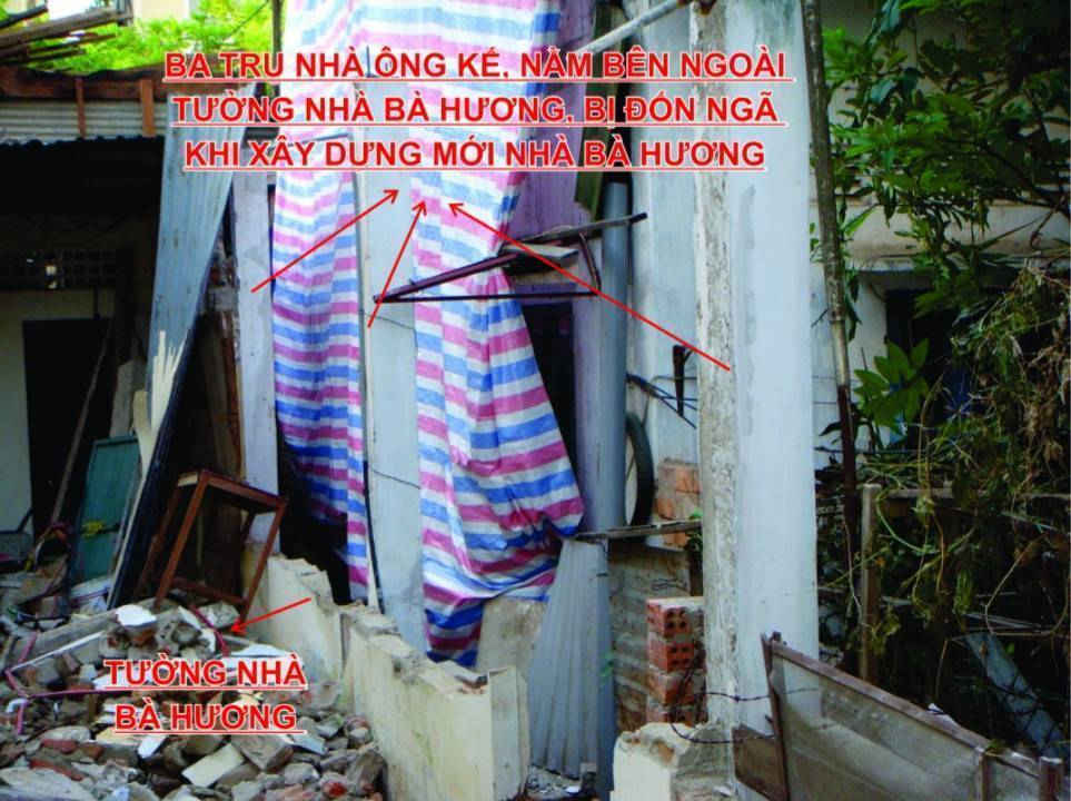 Khi xây dựng mới nhà 30 Lê Lai, bà Hương đã phá dỡ 3 trụ nhà ông Kế để lấn qua đất nhà ông Kế