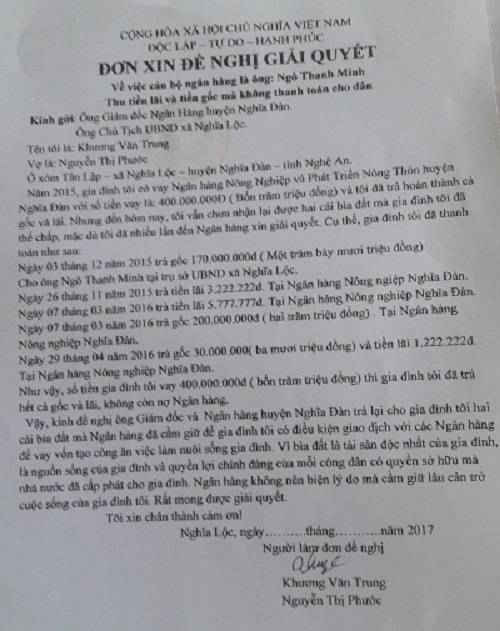 Đơn đề nghị giải quyết vụ việc