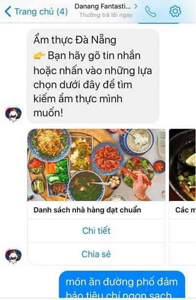 Giao diện của ứng dụng Chat bot “DanangFantasticity”