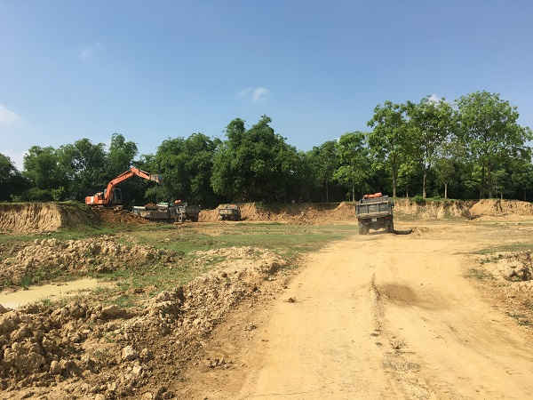 Nhiều chiếc xe ra vào chở đất đi san lấp