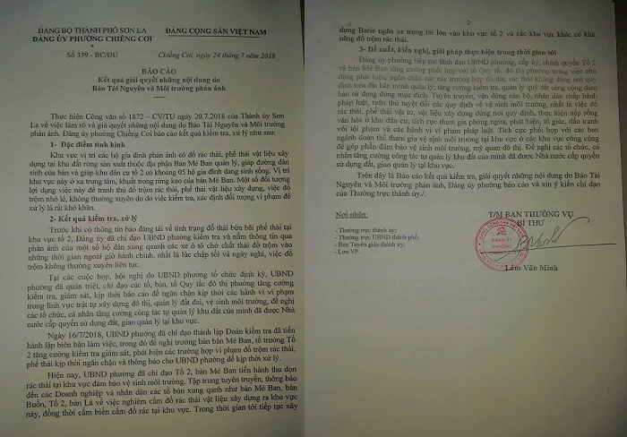 Báo cáo số 339-BC/DU ngày 24/7