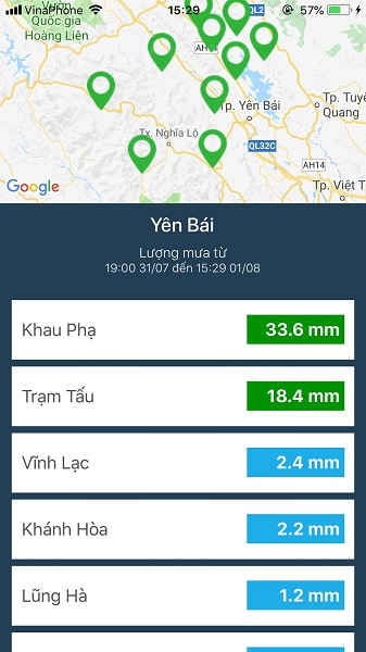 Hệ thống trạm đo mưa tự động được cập nhật trên điện thoại thông minh