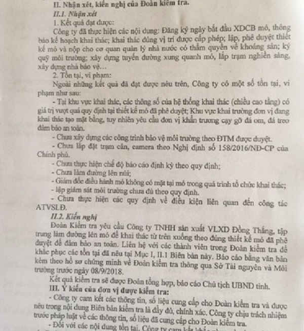 Biên bản kiểm tra của Đoàn kiểm tra liên ngành