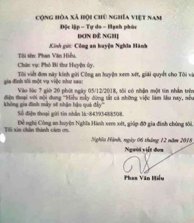 3. Đơn đề nghị điều tra vụ việc của ông Phan Văn Hiếu