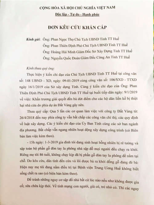 Đơn kêu cứu của gia đình bà Hà gửi các cơ quan chức năng