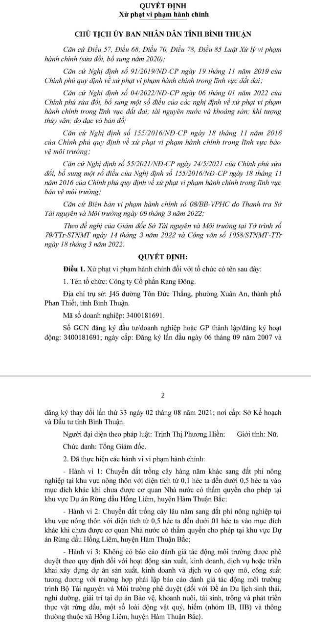xu-phat-172036_74.jpg Tỉnh Bình Thuận đã ra quyết định xử phạt Công ty Cổ phần Rạng Đông. Ảnh: KS.