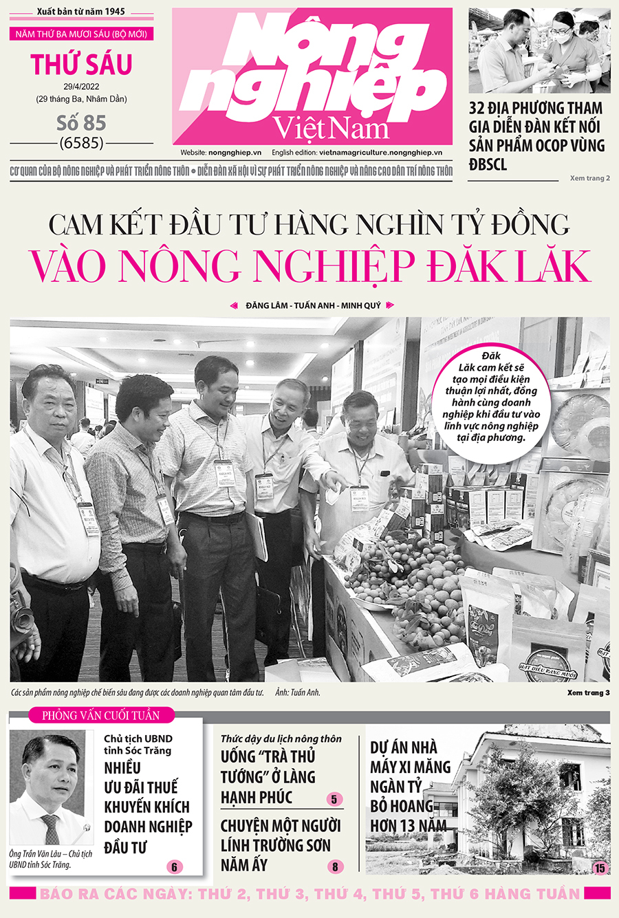 Tổng hợp tin tức báo giấy trên Báo Nông nghiệp Việt Nam số 85 ra ngày 29/4/2022