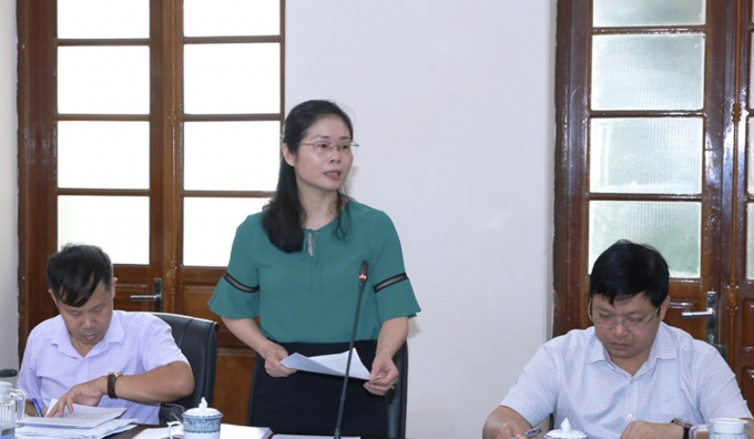 Bà Vũ Anh Thư, Phó chánh Thanh tra TP Hải Phòng báo cáo nhanh tại cuộc làm việc. Ảnh: Hoàng Phước.