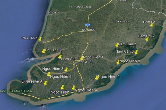 Locations installed with wireless environmental monitoring stations to monitor mangrove water quality.
