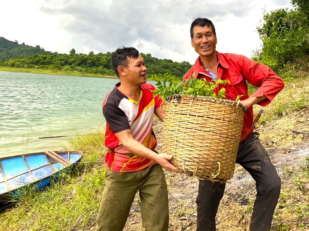 gaia_2_1-102250_841.jpg Người dân địa phương vận chuyển cây giống từ cano lên địa điểm trồng rừng.