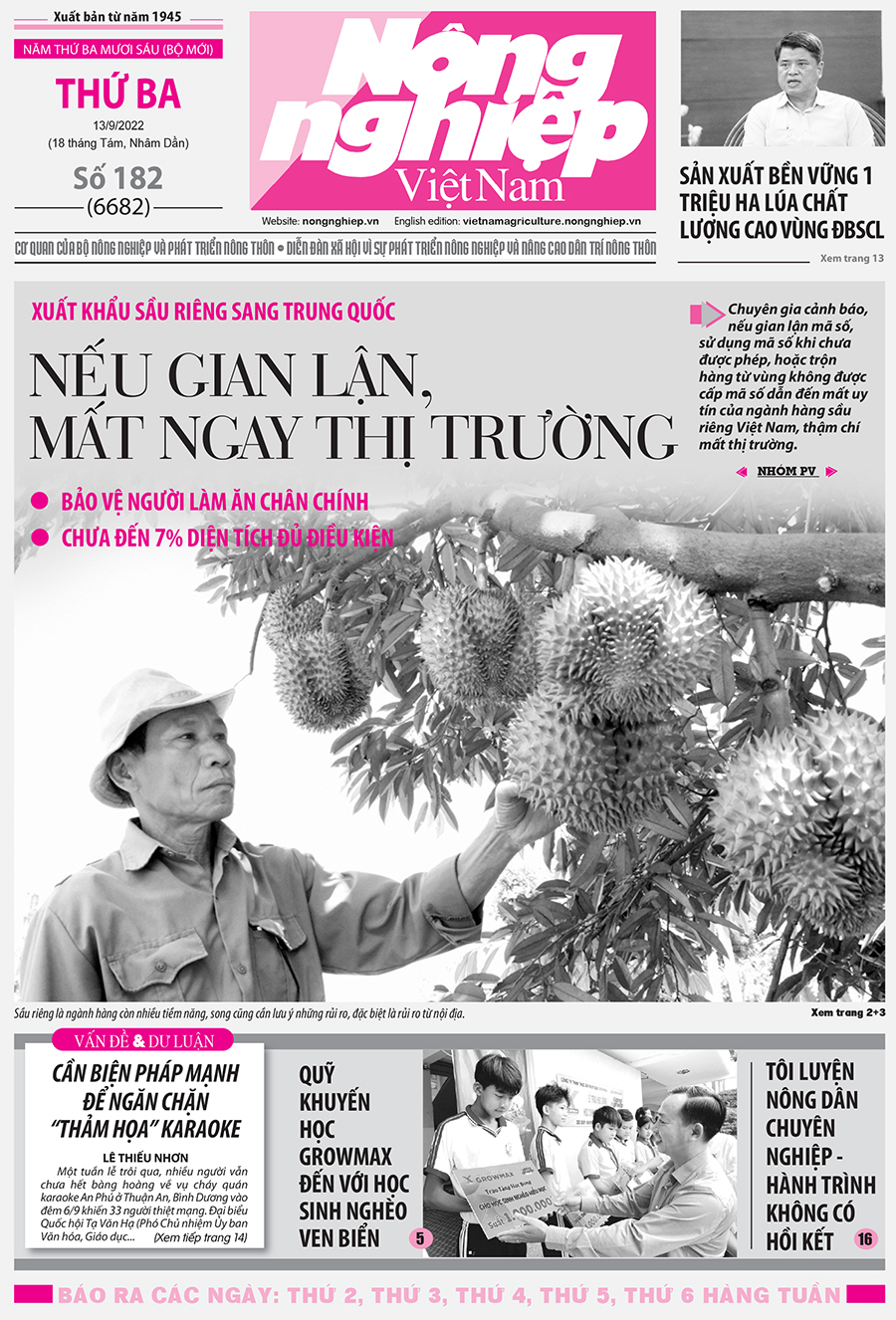 Tin nông nghiệp nổi bật trên số 182, báo Nông nghiệp Việt Nam ngày 13/9/2022