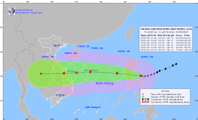 dbqg_xtnd_20220925_1100-130231_30.gif Dự kiến hướng đi của bão Noru. Ảnh: NCHMF.