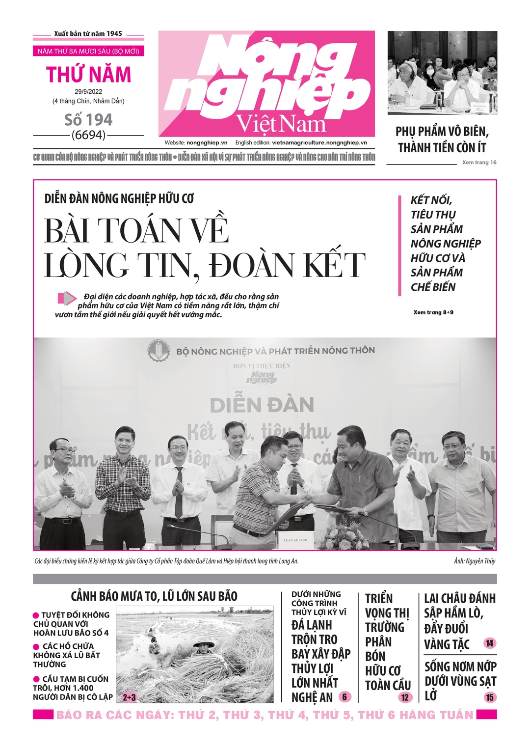 Tin nông nghiệp nổi bật trên số 194, báo Nông nghiệp Việt Nam ngày 29/9/2022