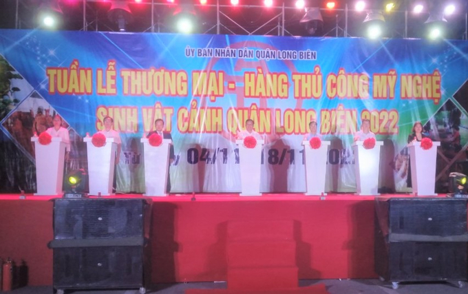Các đại biểu tại buổi lễ khai mạc Tuần lễ Thương mại – Hàng thủ công mỹ nghệ - Sinh vật cảnh quận Long Biên năm 2022