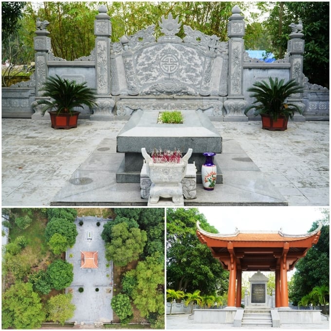 z4118531184964_d47a3584f8dc4643322eb2b5dfff24dd-104704_664.jpg Khu mộ của Đại thi hào nằm giữa cánh đồng Cùng, thị trấn Tiên Điền, huyện Nghi Xuân. Sau nhiều năm tôn tạo, lăng mộ có 3 phần là bàn thờ, mộ và vườn trái cây. Bia đá đề dòng chữ 'Danh nhân văn hóa thế giới - Đại thi hào Nguyễn Du'. Mộ hình khối chữ nhật, cao 1,2m; rộng 1,3m; dài 2,3m.